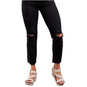 Flying Monkey Jet Black High Rise Crop Raw Hem Distressed Ankle Jeans, Size 27
